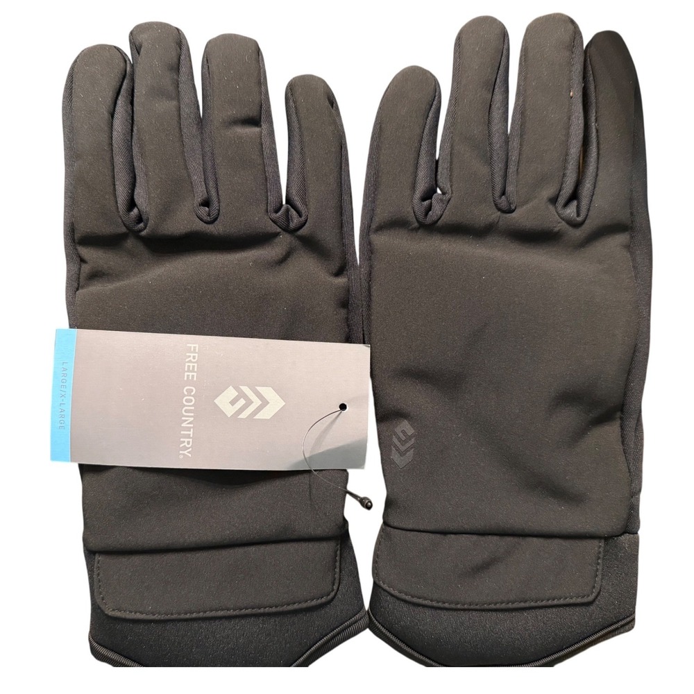 NWT Free Country Men's Softshell Gloves Black Texting Touchscreen Winter L/XL
